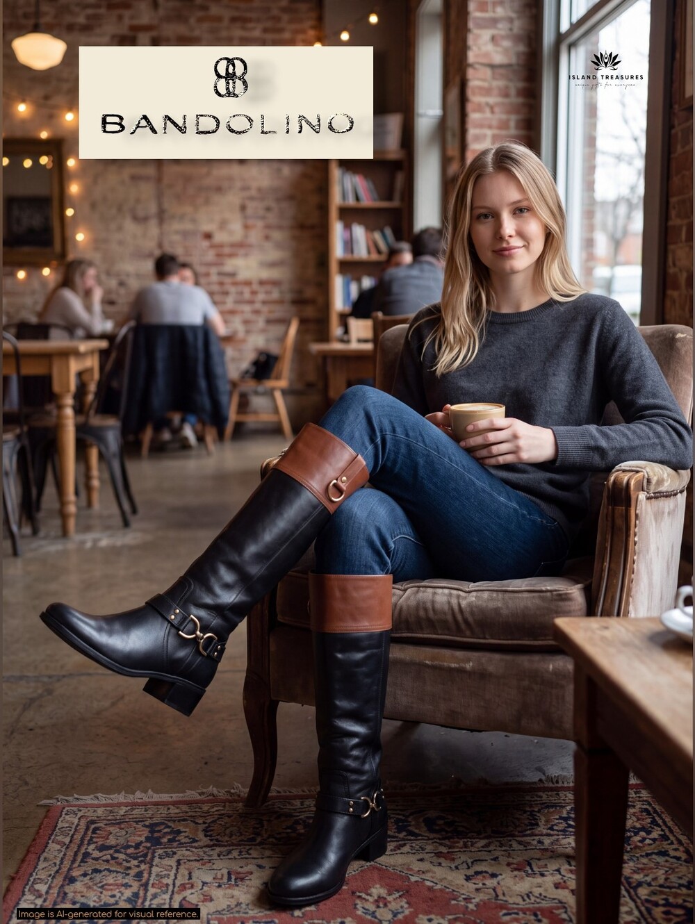 Bandolino Sz 8M Cale Two-Tone Riding Boots Black Cognac D-Ring Buckle Block Heel